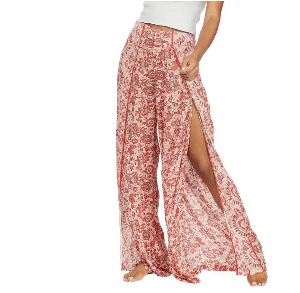BILLABONG Wide Leg Beach Cover Up Pants Print Open Split Side Boho Resort Wear L